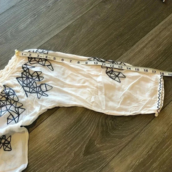 Poupette St Barth Blue White Embroidered Off Shoulder Mini Dress Size Small - Picture 8 of 14